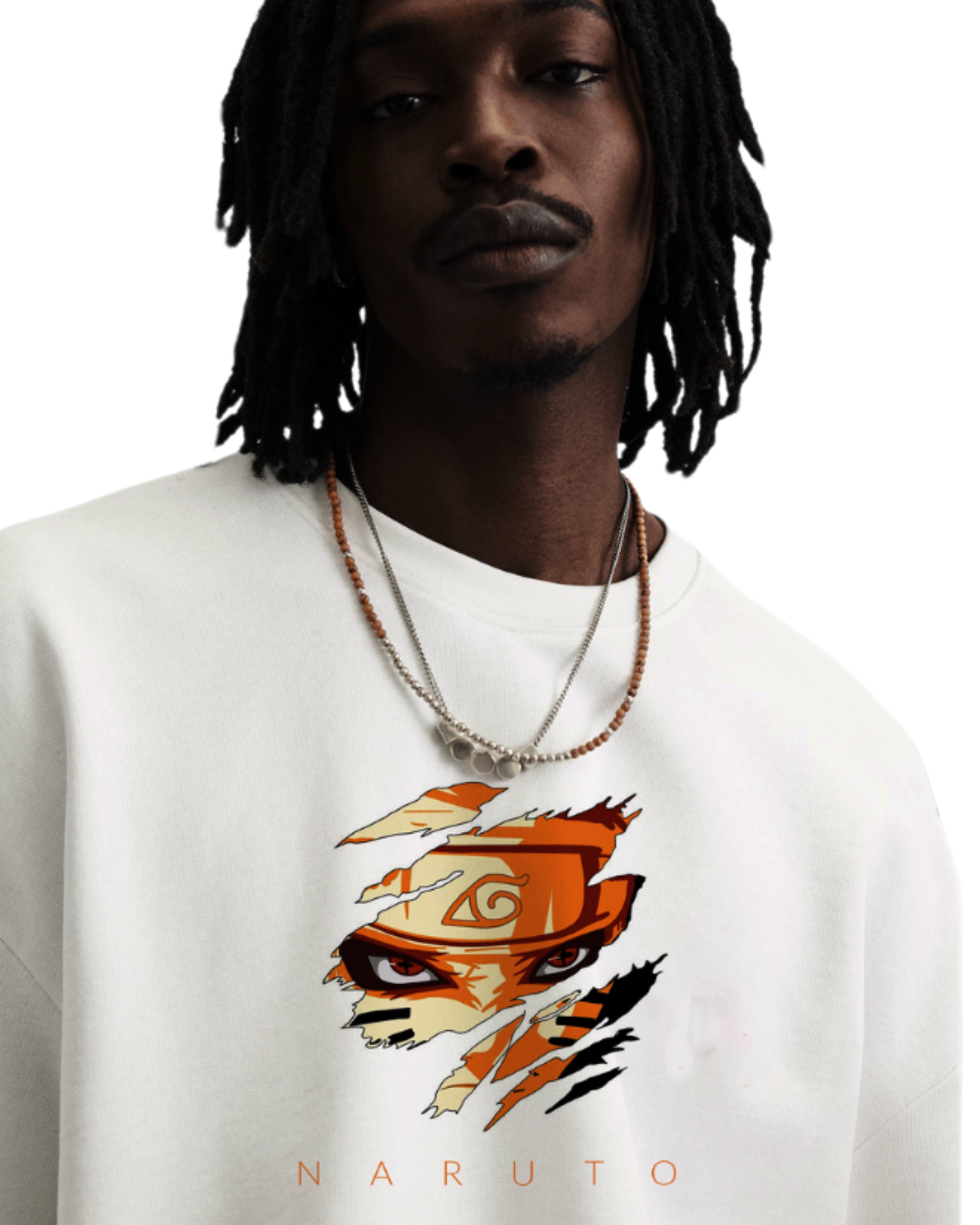 Kulted Oversized Graphic T-Shirt – White | Anime Legends Naruto & Goku Print