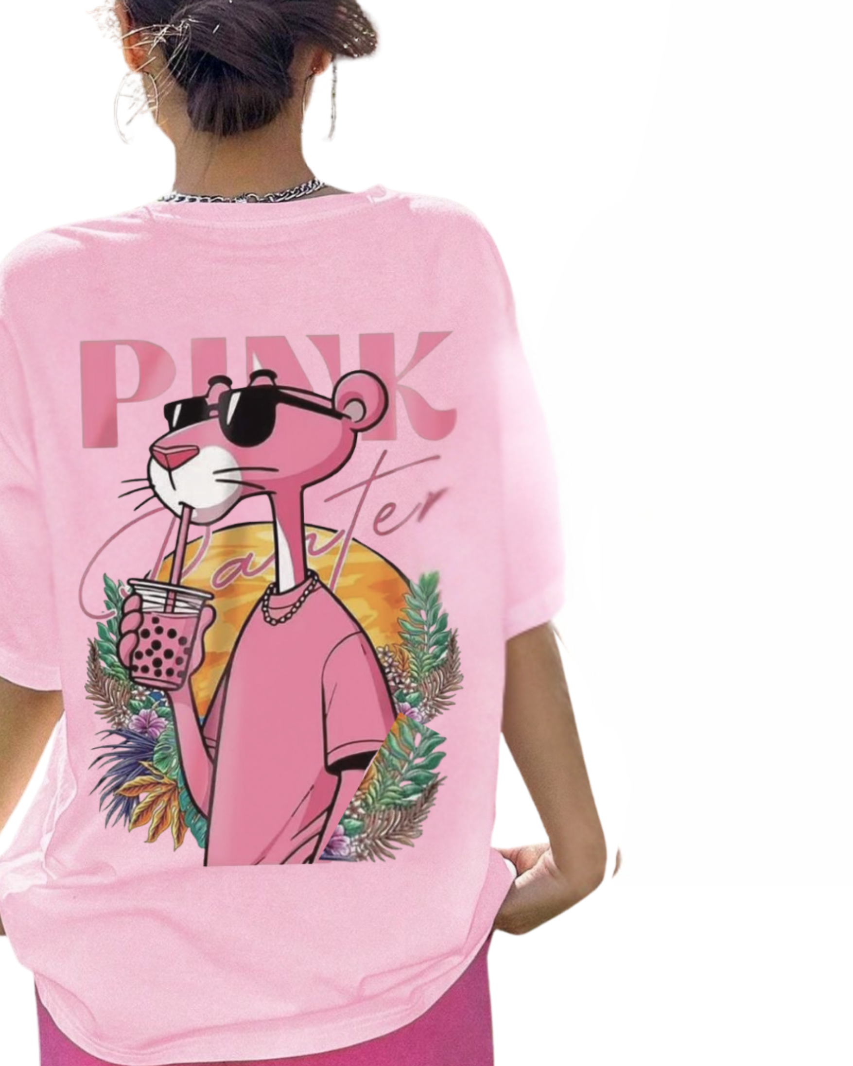 Kulted Oversized Graphic T-Shirt – Pink | Baddie Issues & Pink Panther Print