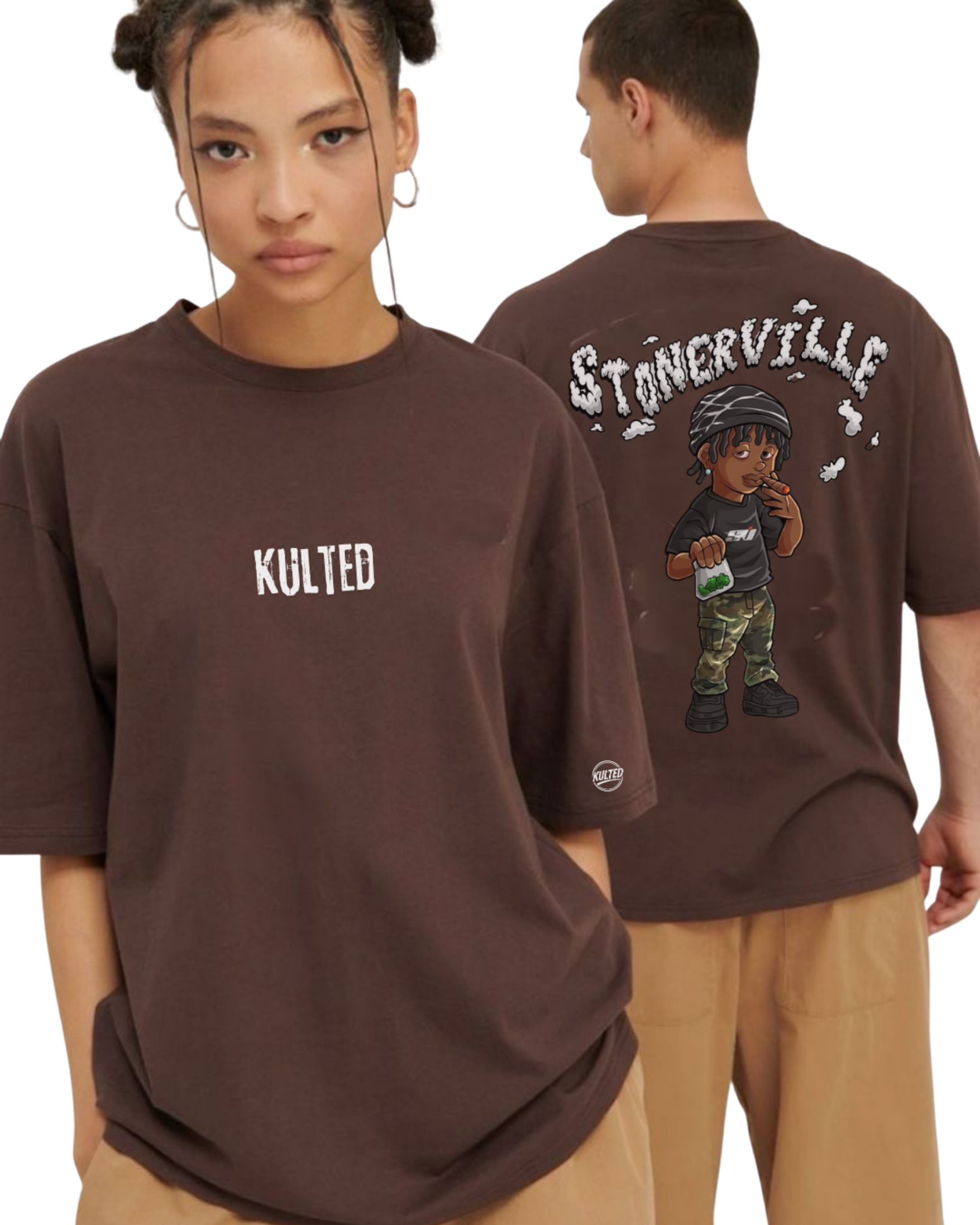 Kulted Oversized Graphic T-Shirt – Brown | Stonerville Streetwear Edition
