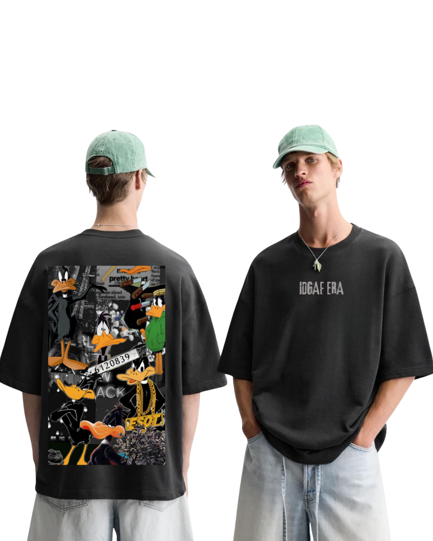 Kulted Oversized Graphic T-Shirt – Black | IDGAF Era Cartoon Collage Print