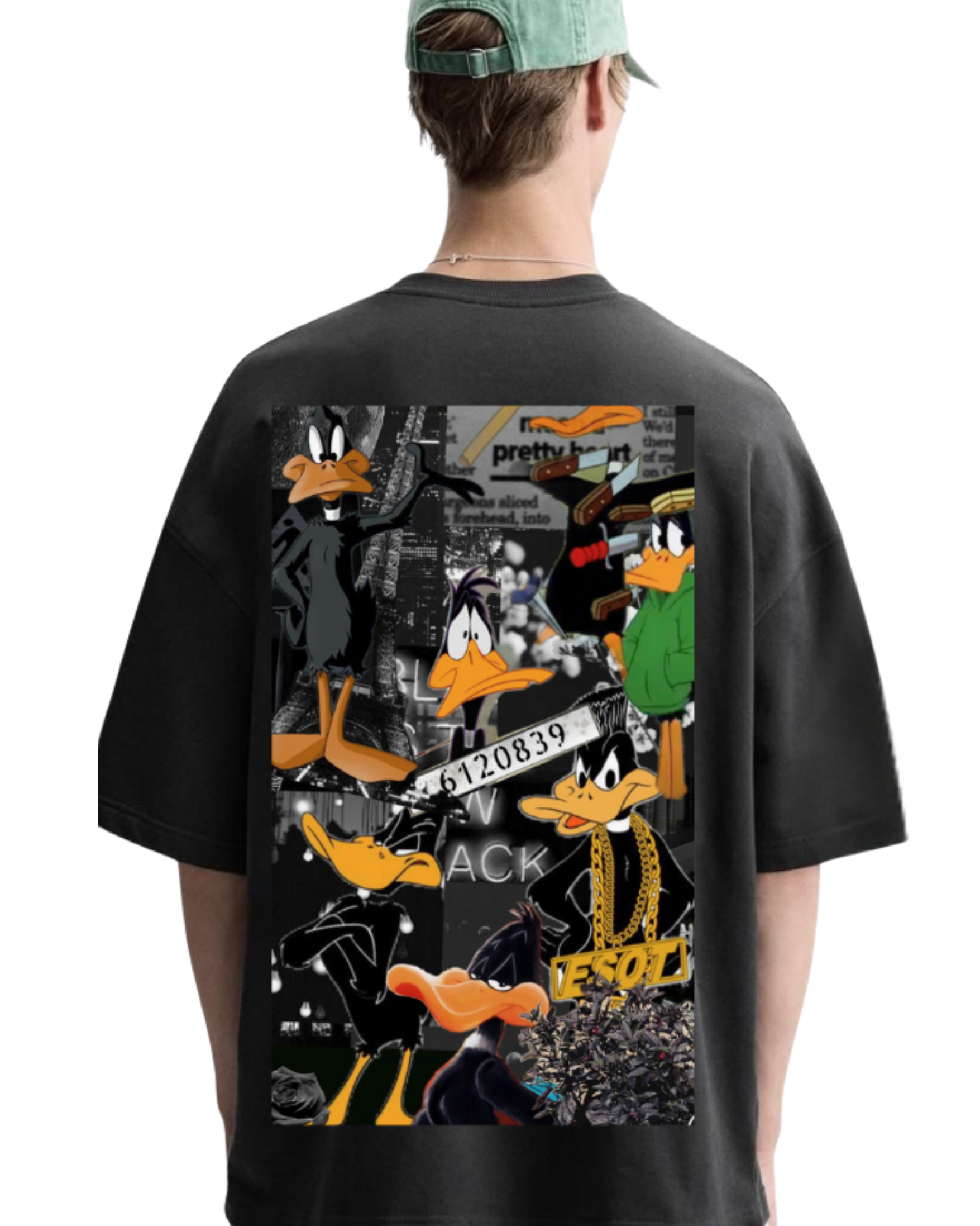 Kulted Oversized Graphic T-Shirt – Black | IDGAF Era Cartoon Collage Print