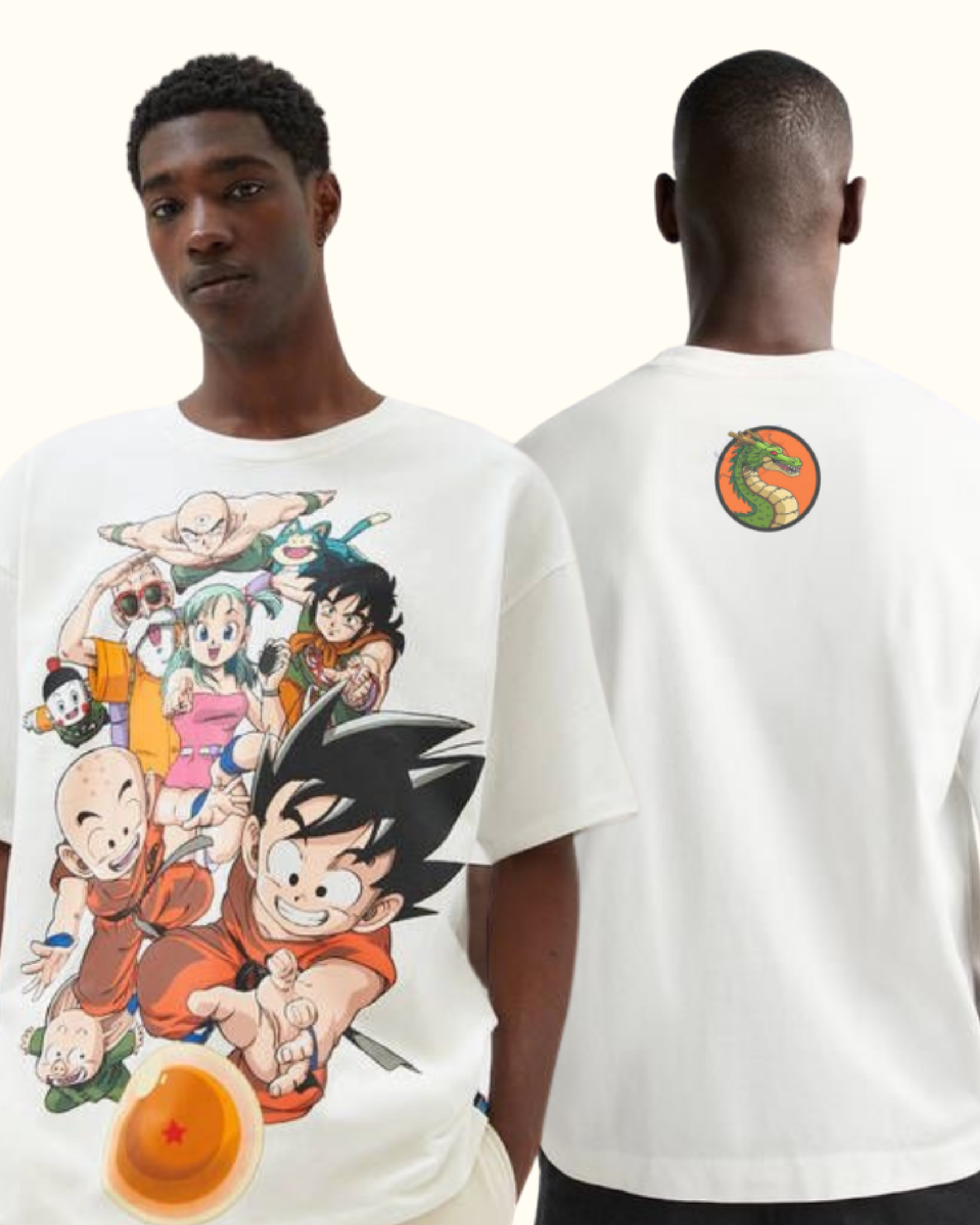 Kulted Oversized Graphic T-Shirt – White | Dragon Ball Crew & Shenron Print