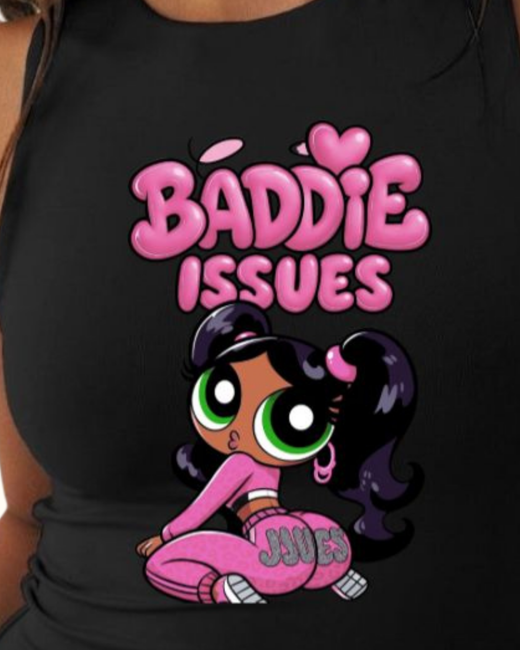 Kulted Women’s Crop Top – Black | Baddie Issues Cartoon Print