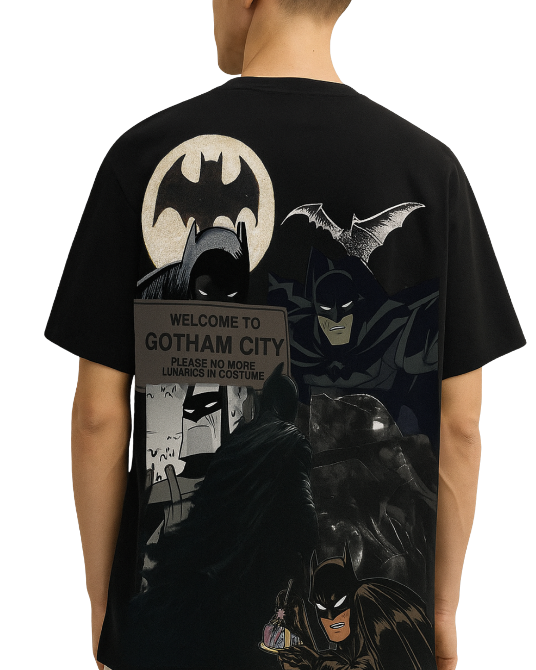 Kulted Oversized Graphic T-Shirt – Black | Welcome to Gotham Batman Print