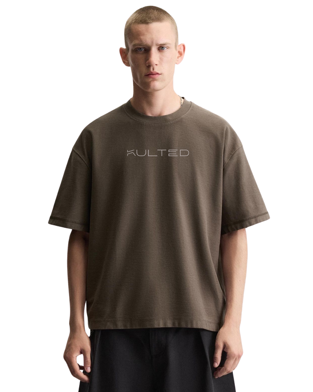 KULTED Oversized Heavyweight T-Shirt – Olive Brown (240 GSM)