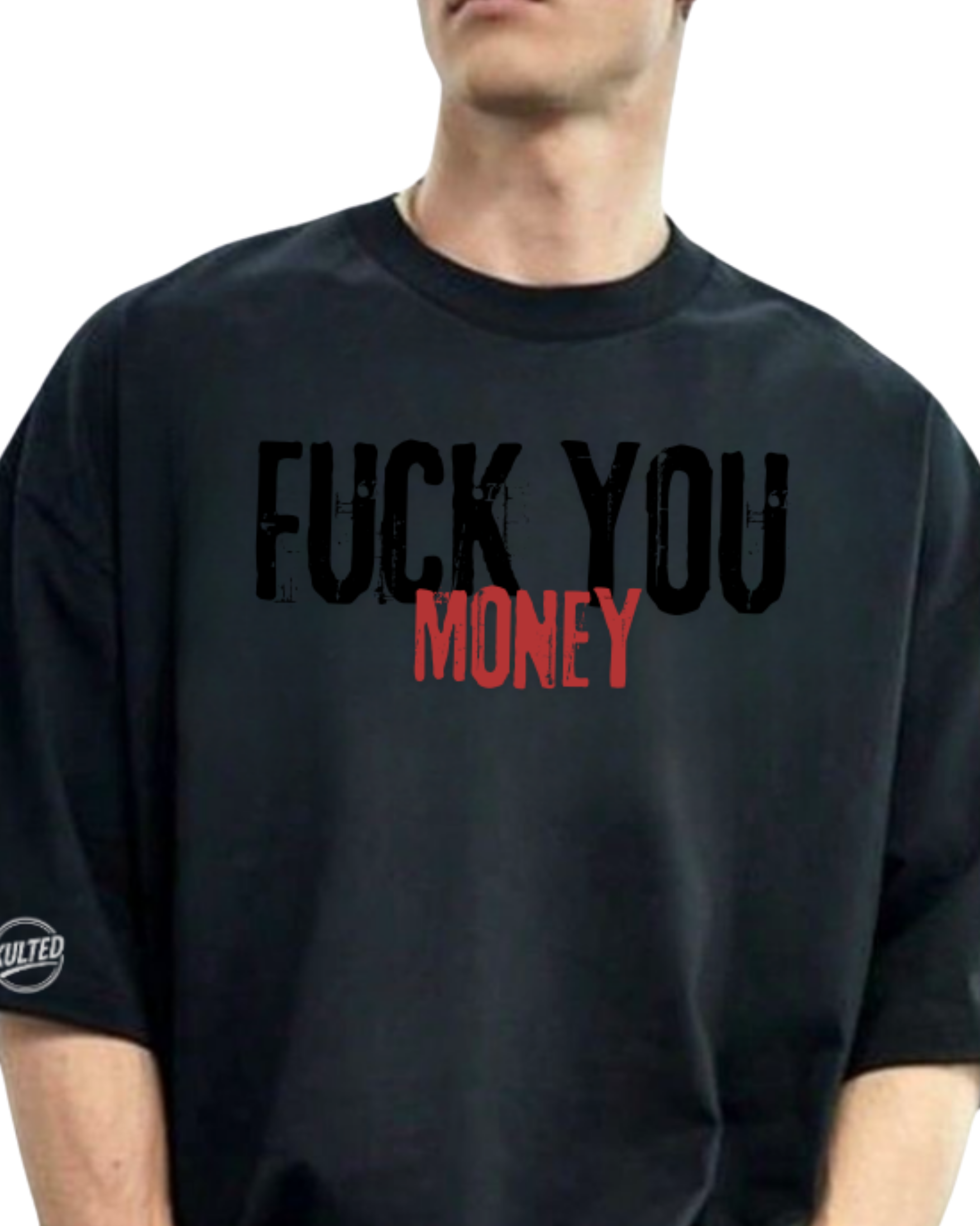 Kulted Oversized Graphic T-Shirt – Black | Rich Skull & Money Print