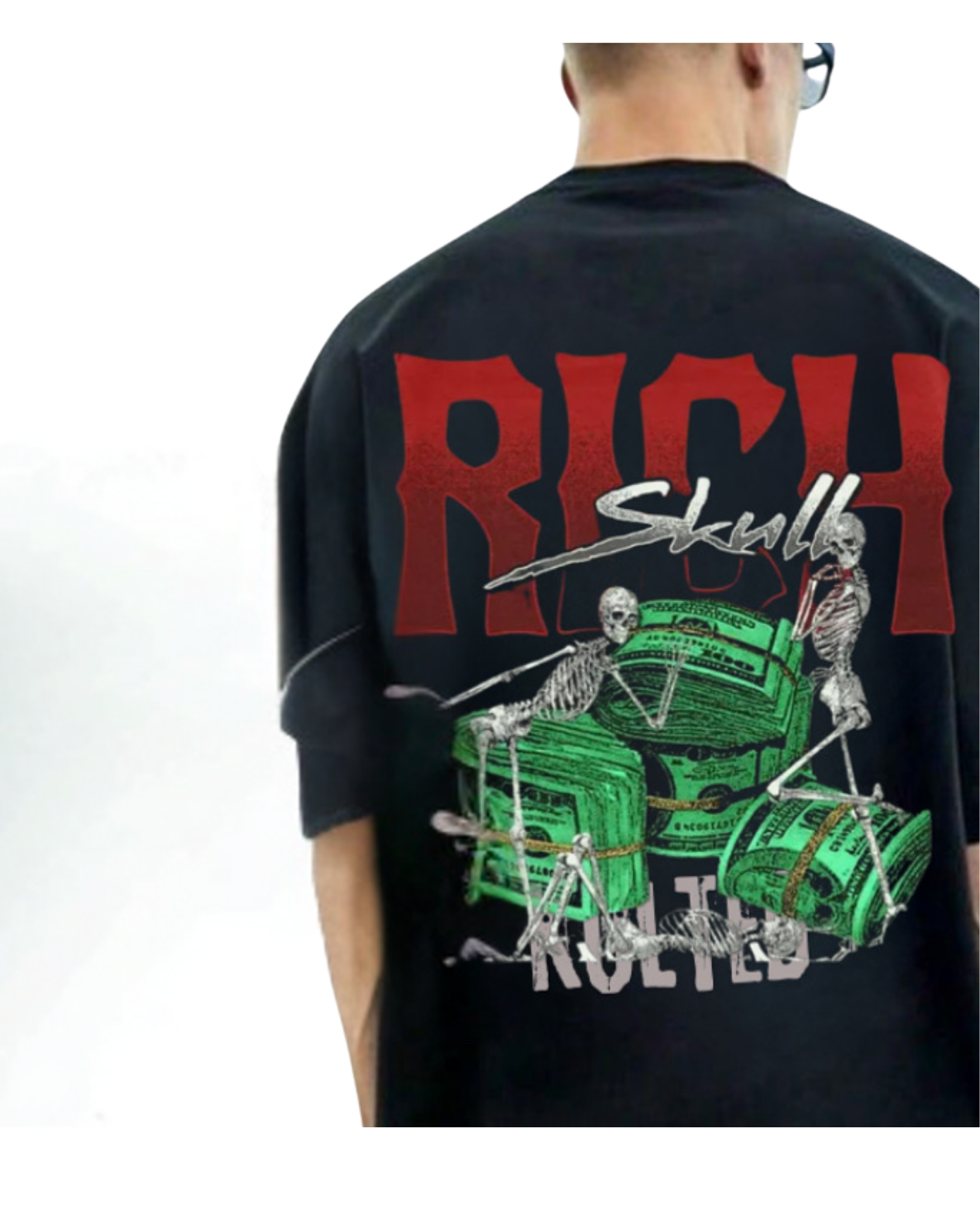 Kulted Oversized Graphic T-Shirt – Black | Rich Skull & Money Print