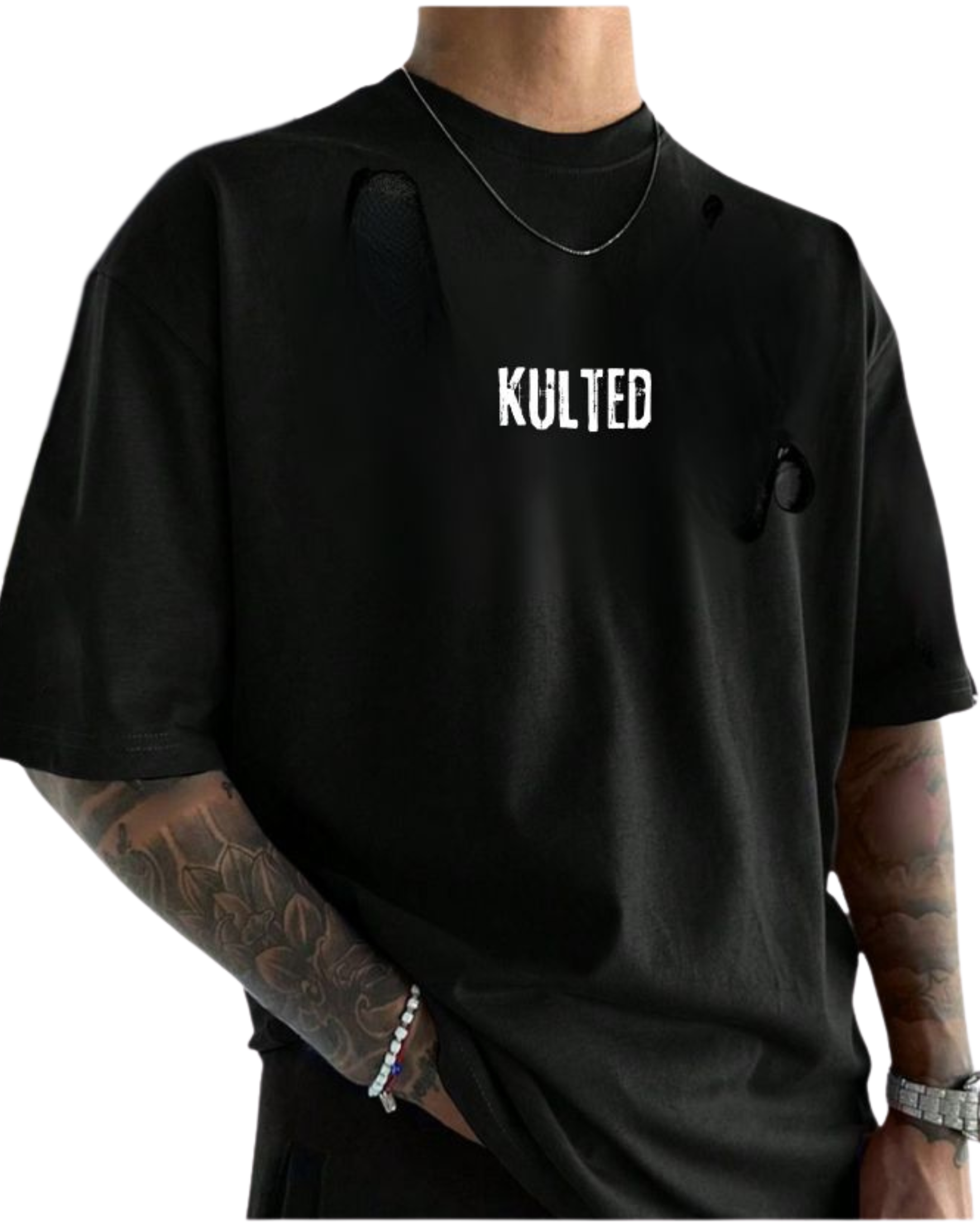 Kulted Premium Oversized Graphic T-Shirt – Black | Skull & Rose Print