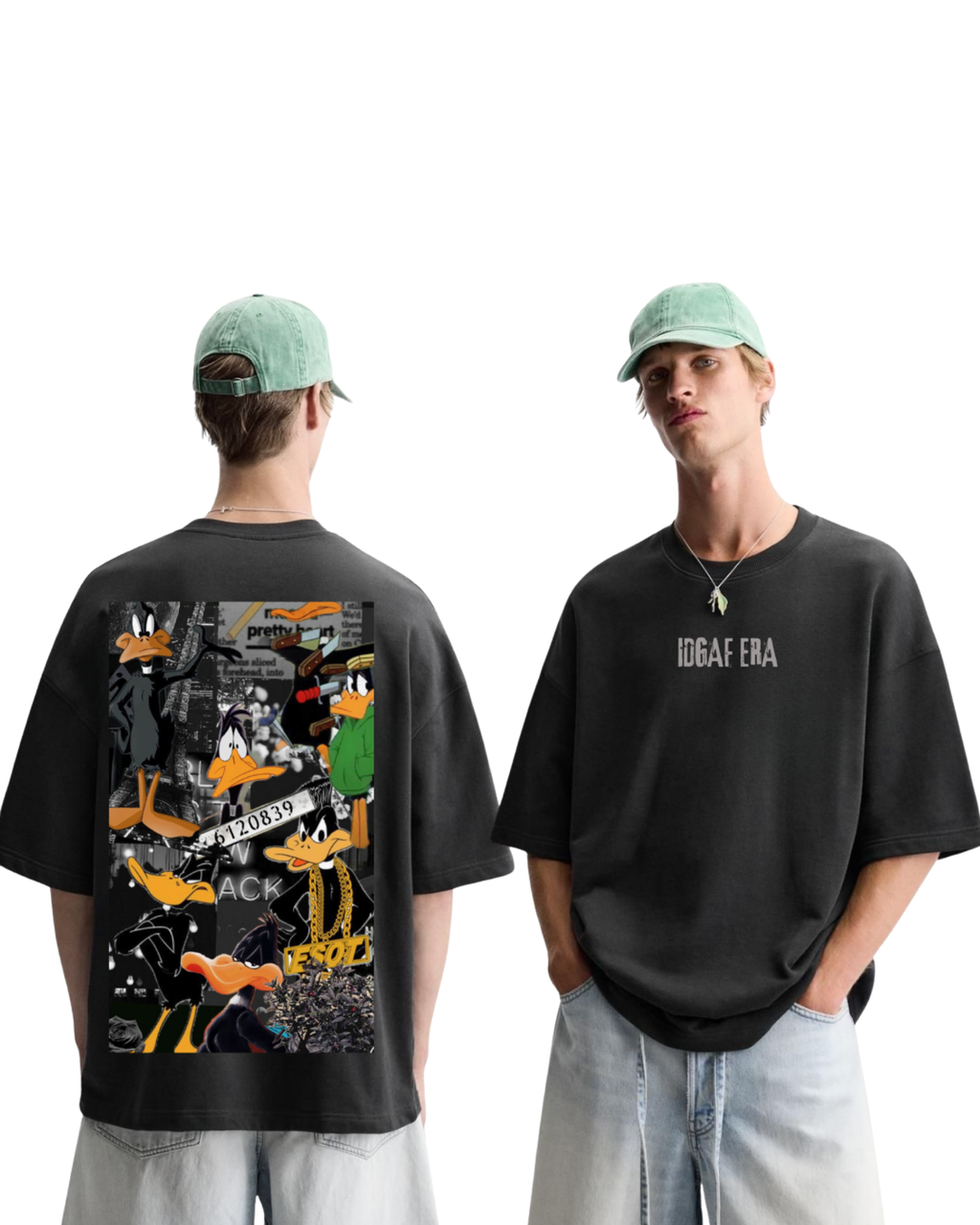 Kulted Oversized Graphic T-Shirt – Black | IDGAF Era Cartoon Collage Print