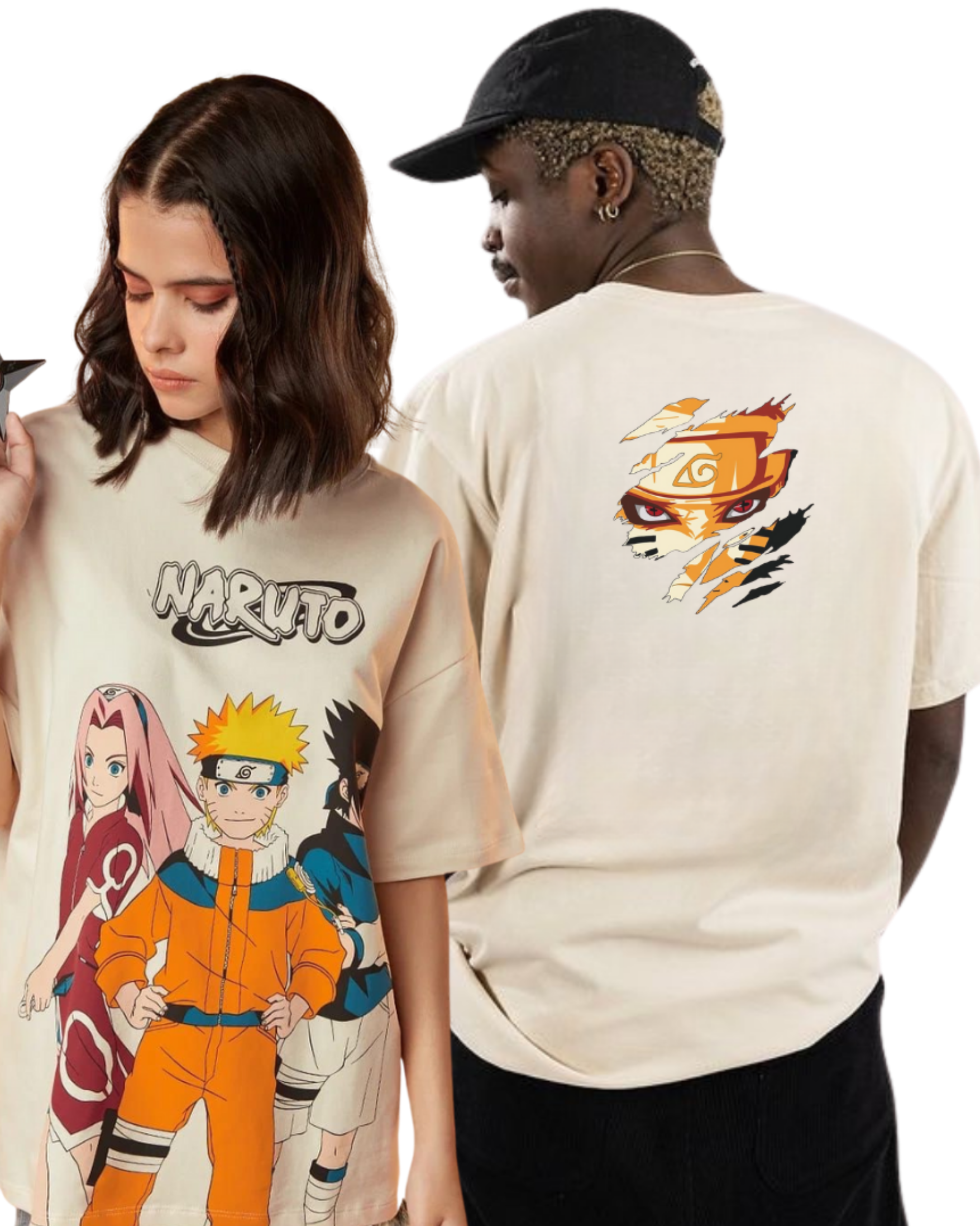 Kulted Oversized Graphic T-Shirt – Beige | Naruto Clan Anime Print
