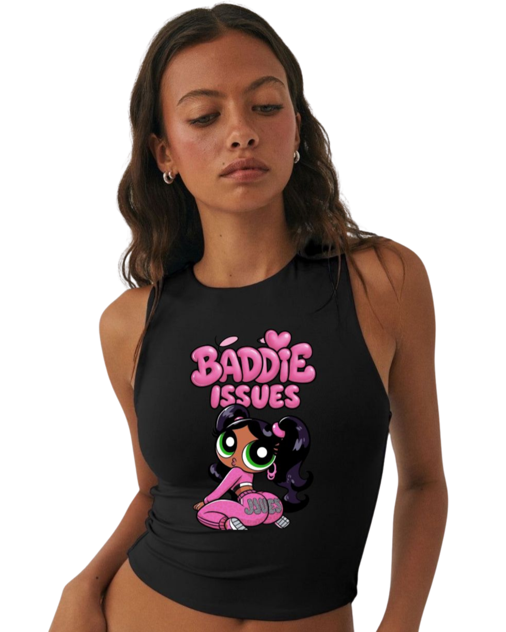 Kulted Women’s Crop Top – Black | Baddie Issues Cartoon Print